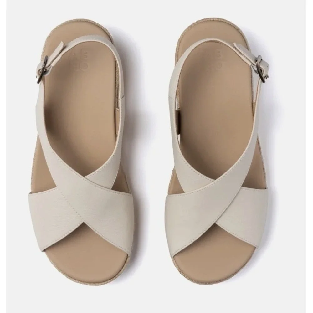 ABEO Riviera Cross Espadrille Sandal‎ Off White Cream New Sz 5 Platform Comfort